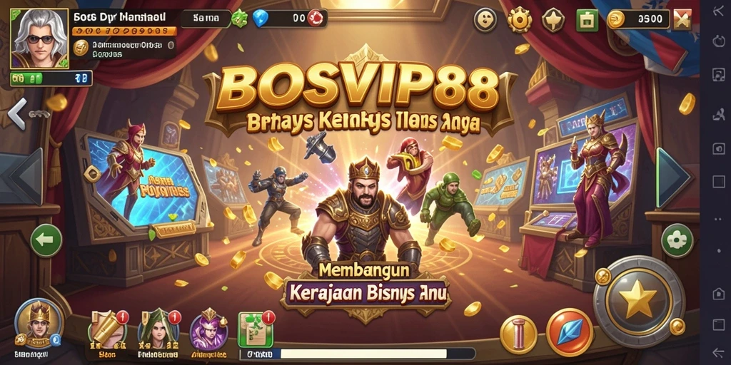 Tampilan seru gameplay BOSVIP88 saat membangun kerajaan bisnis.