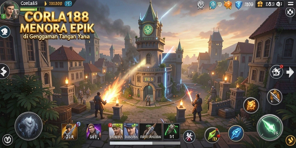 Tangkapan layar gameplay CORLA188 menunjukkan serangan menara melawan musuh yang mendebarkan.