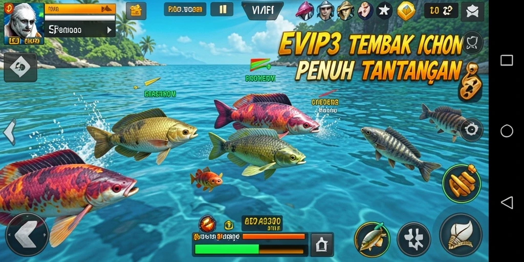 Tampilan gameplay menembak ikan yang seru dan berwarna-warni.