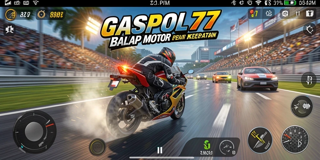 Tampilan gameplay GASPOL77 yang mendebarkan di sirkuit balap.
