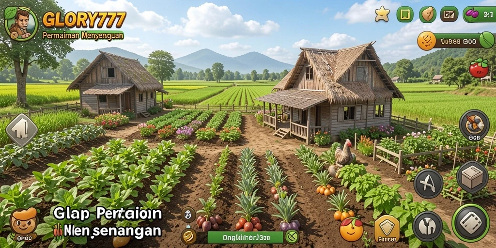 Tampilan gameplay menarik dari GLORY777 dengan aktivitas bertani.