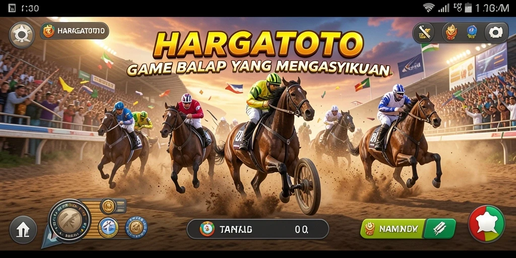 Screenshot gameplay HARGATOTO menampilkan aksi balapan yang mendebarkan.