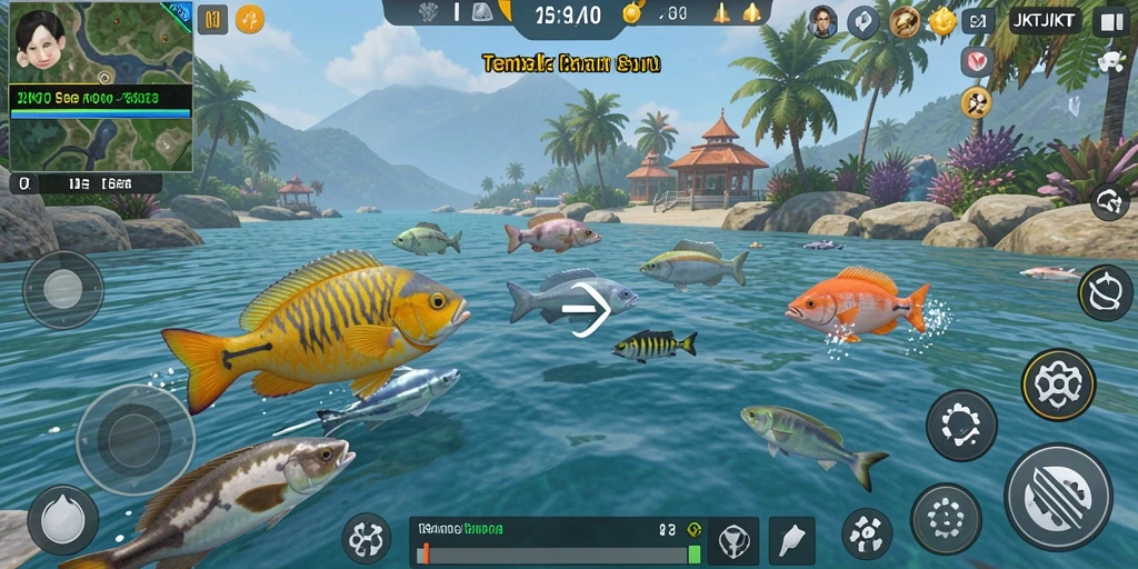 Tampilan gameplay seru dalam JKTJKT saat menembak ikan.