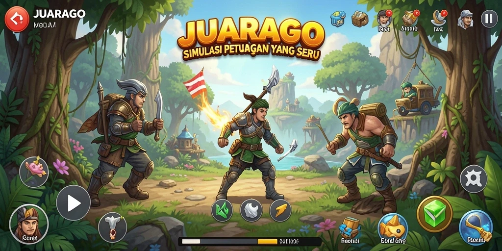 Tampilan gameplay JUARAGO yang menakjubkan dengan aksi petualangan yang seru.