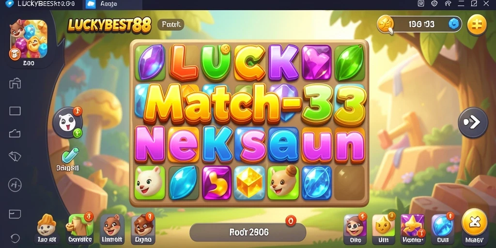 Tangkapan layar LUCKYBEST88 menunjukkan aksi mencocokkan elemen berwarna-warni.
