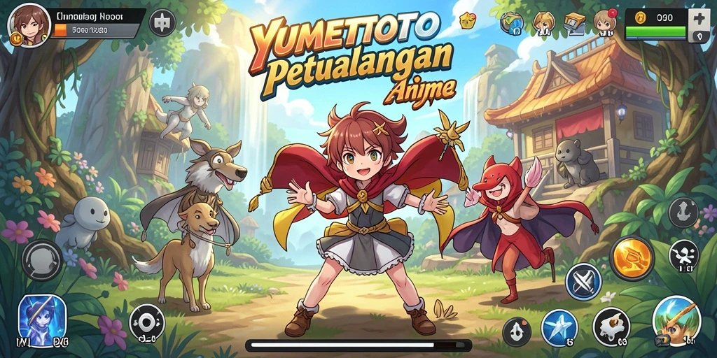 Tampilan gameplay seru YUMETOTO dengan karakter anime yang berwarna-warni.