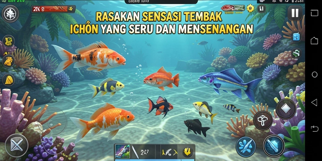 Screenshot ZK7 menampilkan aksi seru dalam permainan Tembak Ikan.
